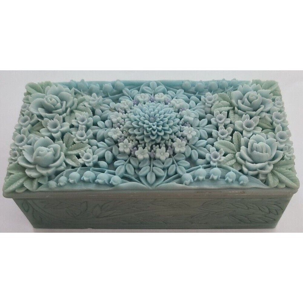 Vintage Handcast Designs Limited Floral Trinket/Jewelry Box Made in UK Blue